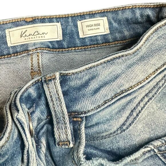 KANCAN Women’s Light Wash Color Nova Distressed High Rise Super Flare Jeans Size - Picture 9 of 11